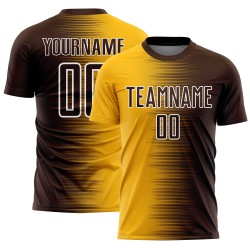 Gradient Sublimation Custom Soccer Jersey Uniform Line Brown Gold-White