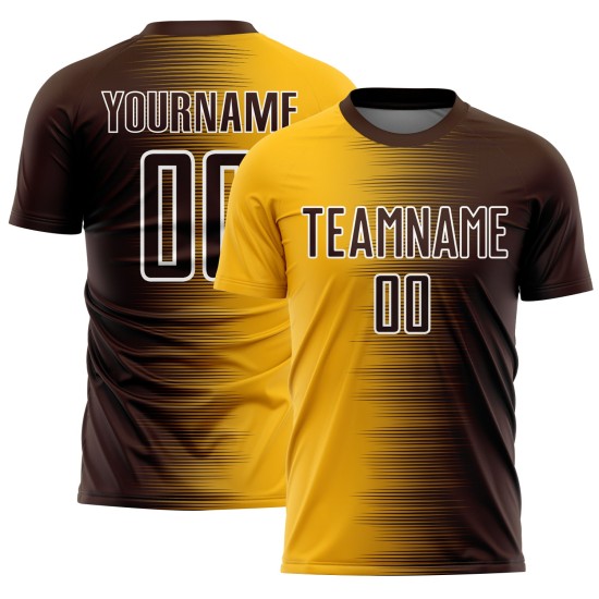 Gradient Sublimation Custom Soccer Jersey Uniform Line Brown Gold-White