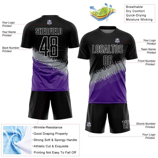 Custom Sublimation Shape Black Jersey Geometric Soccer Gradient Uniform Gray-Purple
