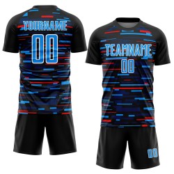 Blue-White Soccer Lines Jersey Sublimation Custom Black Sky Uniform