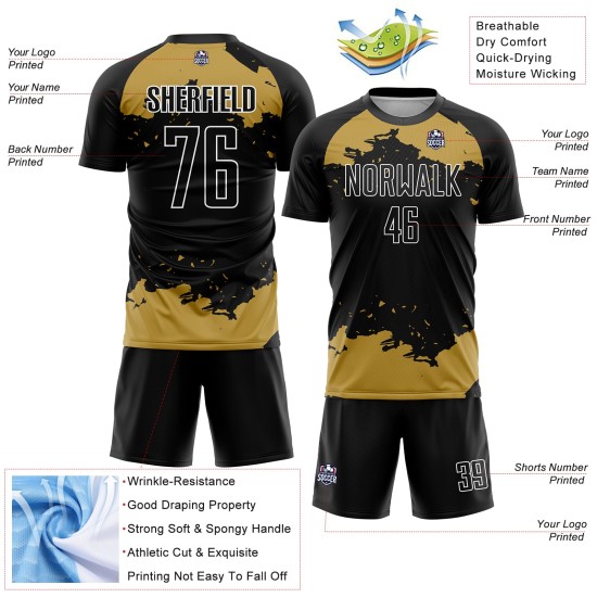 Abstract Art Uniform Custom Gold-White Jersey Black Fragment Soccer Old Sublimation