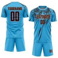 Custom Black-Orange Sublimation Jersey Soccer Uniform Sky Blue