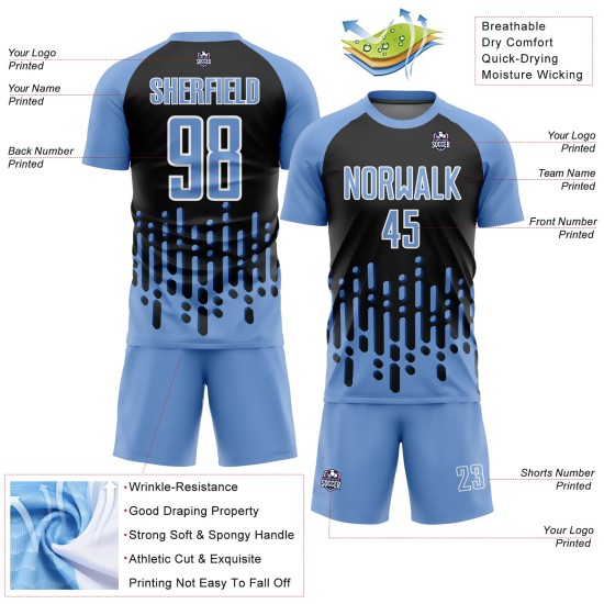 Light Black-White Fluid Soccer Abstract Custom Jersey Uniform Sublimation Blue Wave