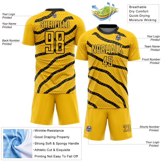 And Soccer Dots Lines Jersey Black Sublimation Yellow Uniform Custom