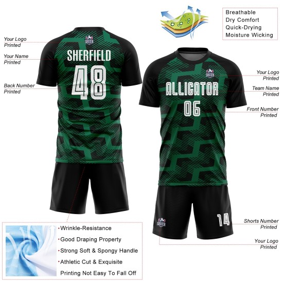 Line Green Jersey Custom Soccer Sublimation White-Kelly Black Uniform