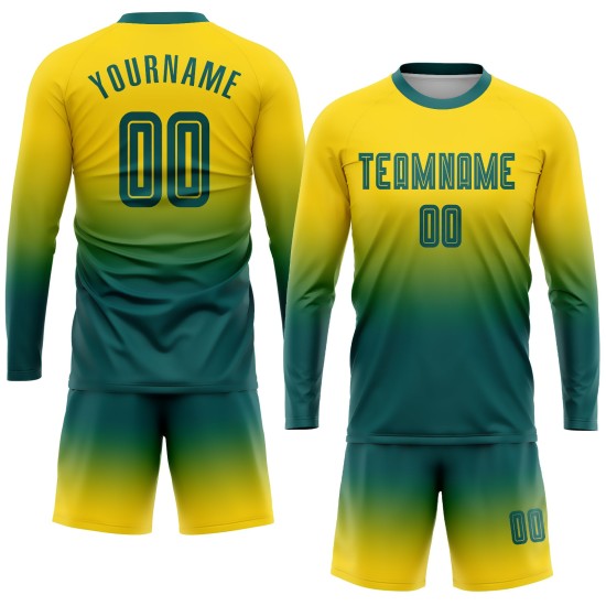 Long Fade Custom Gold Fashion Sublimation Teal Sleeve Uniform Soccer Jersey