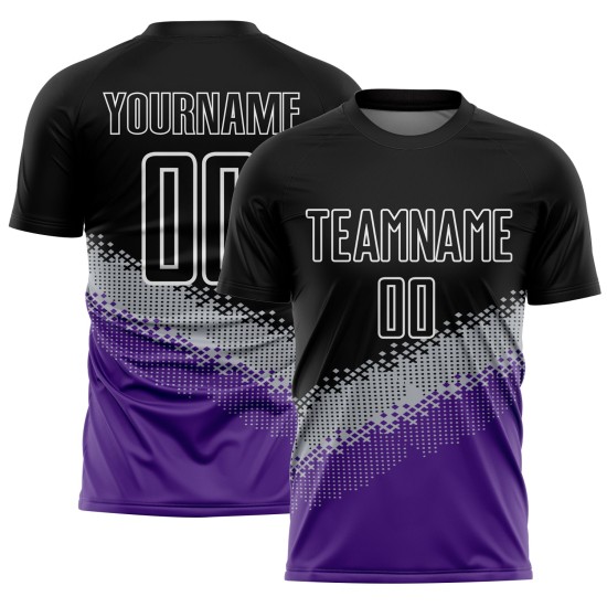Custom Sublimation Shape Black Jersey Geometric Soccer Gradient Uniform Gray-Purple