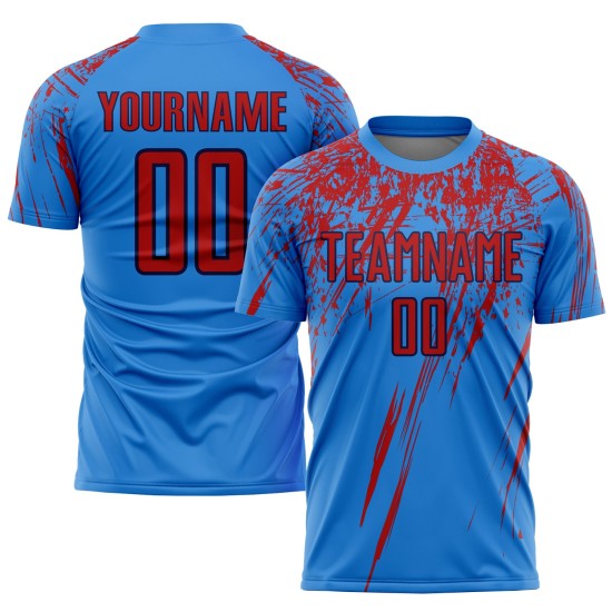 Red-Navy Sublimation Soccer Custom Powder Blue Jersey Uniform