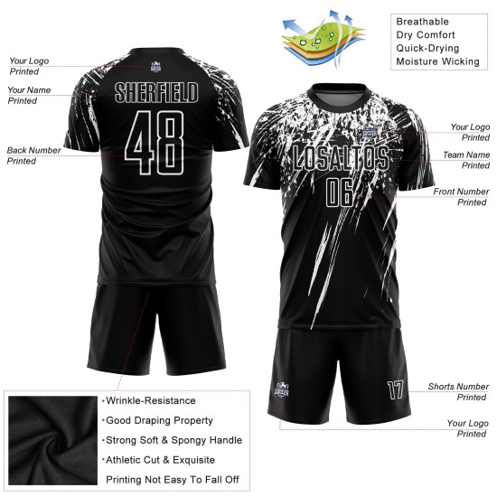 Uniform Black Soccer Jersey White Sublimation Custom