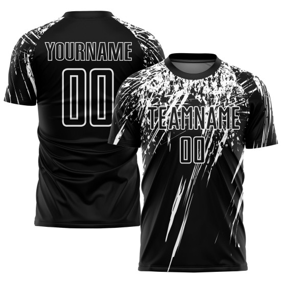 Uniform Black Soccer Jersey White Sublimation Custom