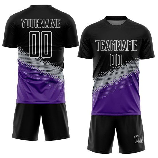 Custom Sublimation Shape Black Jersey Geometric Soccer Gradient Uniform Gray-Purple