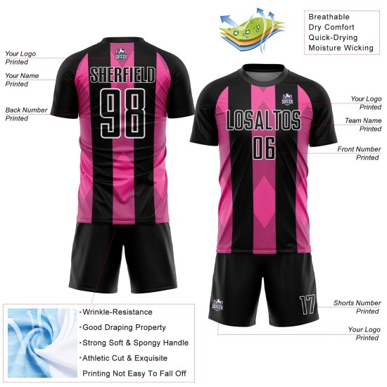 Soccer Pink-White Sublimation Jersey Black Uniform Line Custom Soccer Pink-White Sublimation Jersey Black Uniform Line Custom