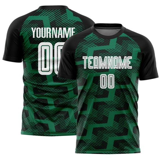 Line Green Jersey Custom Soccer Sublimation White-Kelly Black Uniform
