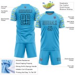 Custom Shape Geometric Blue Black Uniform Soccer Sky Sublimation Jersey