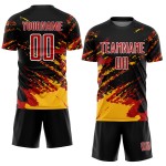 Abstract Custom Uniform Splash Soccer Art Black Red-Gold Jersey Fragment Sublimation