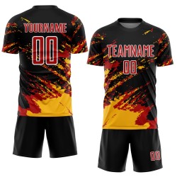 Abstract Custom Uniform Splash Soccer Art Black Red-Gold Jersey Fragment Sublimation