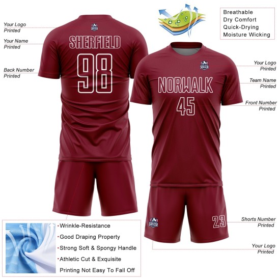Jersey Shape Custom Soccer Crimson Sublimation Geometric Uniform White