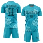 Aqua Soccer Sublimation Uniform Custom Black Jersey Lines