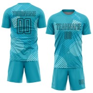 Aqua Soccer Sublimation Uniform Custom Black Jersey Lines