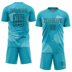 Aqua Soccer Sublimation Uniform Custom Black Jersey Lines