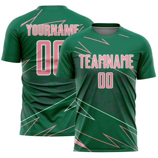 Medium Uniform Sublimation Soccer Jersey Custom Green Sports Pink-White Lines Kelly
