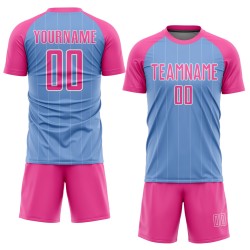 Sublimation Pinstripe Custom Pink-White Light Jersey Uniform Soccer Blue
