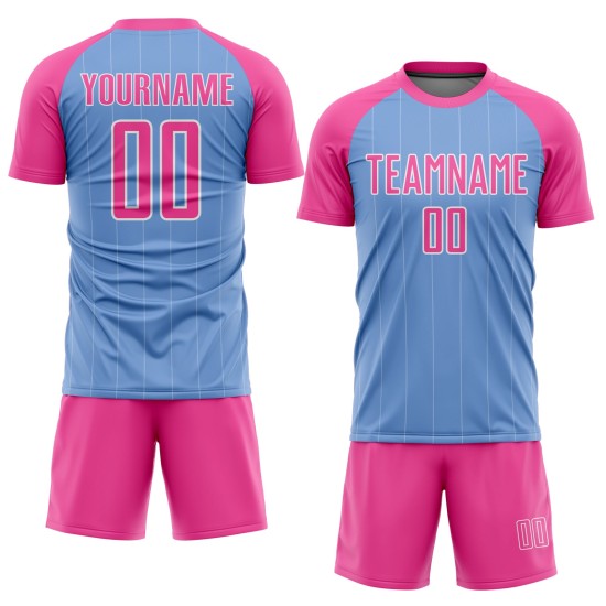 Sublimation Pinstripe Custom Pink-White Light Jersey Uniform Soccer Blue