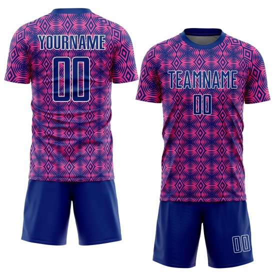 Soccer Custom Royal-White Pink Shapes Geometric Uniform Jersey Sublimation