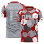 Geometric Sublimation Gray-White Custom Shape Jersey Soccer Uniform Red