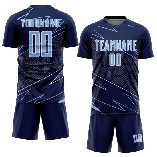 Lines Navy Light Custom Jersey Sports Soccer Uniform Blue-White Sublimation
