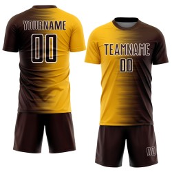 Gradient Sublimation Custom Soccer Jersey Uniform Line Brown Gold-White