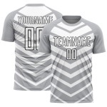 Gray Custom Uniform White-Black Sublimation Soccer Shapes Arrow Jersey