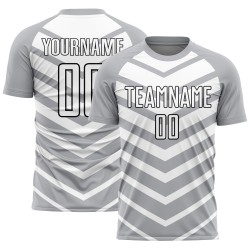 Gray Custom Uniform White-Black Sublimation Soccer Shapes Arrow Jersey