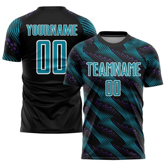 Sublimation Uniform Custom Black Soccer Teal-White Jersey