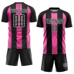 Soccer Pink-White Sublimation Jersey Black Uniform Line Custom