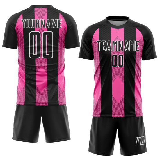 Soccer Pink-White Sublimation Jersey Black Uniform Line Custom Soccer Pink-White Sublimation Jersey Black Uniform Line Custom