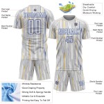 Custom Sublimation Pinstripe Gray Soccer Jersey White-Royal Uniform Custom Sublimation Pinstripe Gray Soccer Jersey White-Royal Uniform
