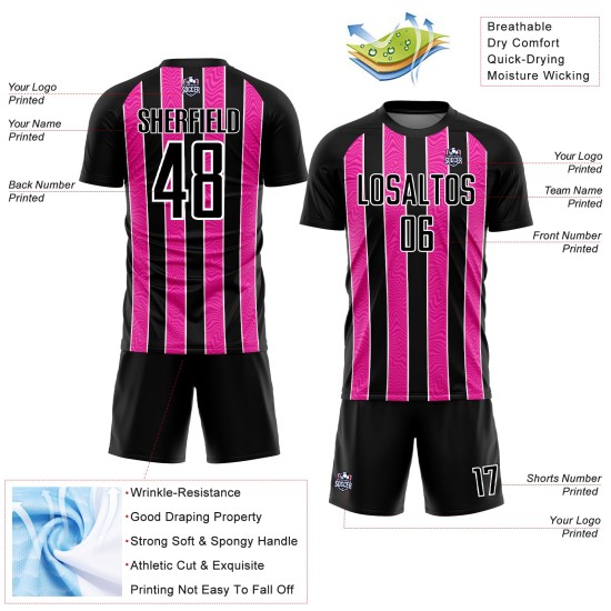 Line Sublimation Custom Black Pink-White Uniform Soccer Jersey Line Sublimation Custom Black Pink-White Uniform Soccer Jersey