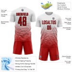 Line Sublimation Gradient White Red-Black Uniform Soccer Jersey Custom