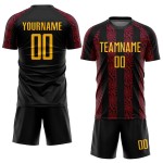 Gold-Red Custom Shape Jersey Soccer Uniform Sublimation Black Abstract