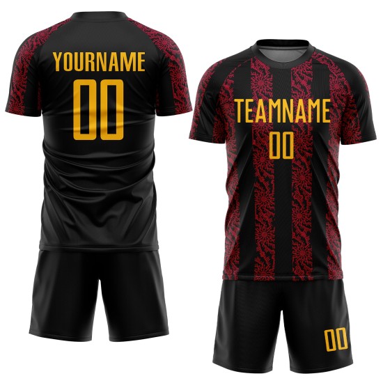 Gold-Red Custom Shape Jersey Soccer Uniform Sublimation Black Abstract