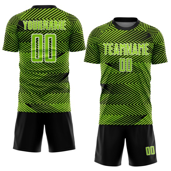 Neon Sublimation Jersey Custom Green Black-White Soccer Line Uniform