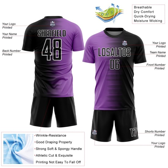 Soccer Uniform Sublimation Gradient Medium Black Line Purple-White Custom Jersey