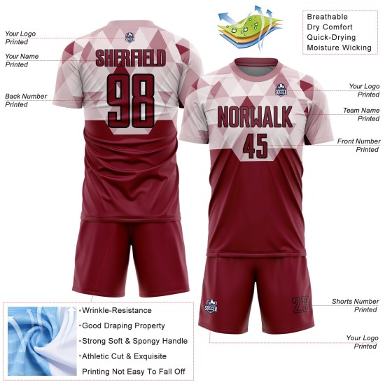 Sublimation Black Uniform Custom Geometric Crimson Jersey Shapes Soccer