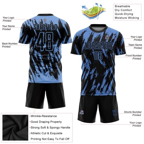 Blue Sublimation Black Uniform Jersey Light Custom Soccer
