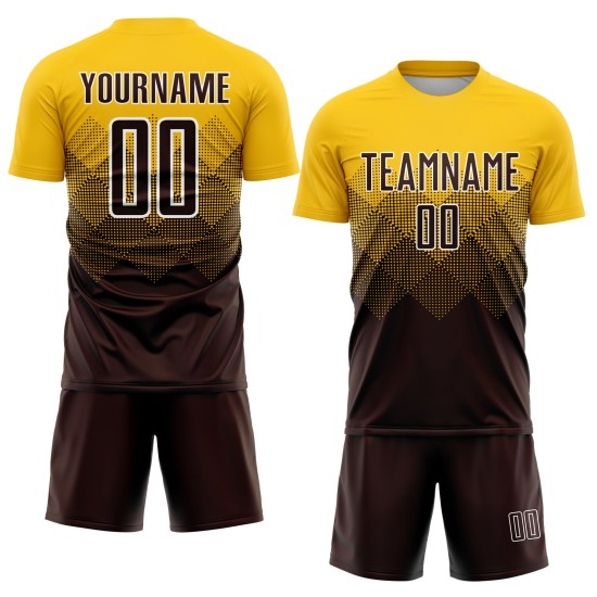Soccer Sublimation Uniform Gold Custom Jersey Brown-White