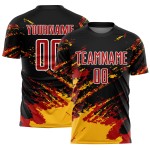 Abstract Custom Uniform Splash Soccer Art Black Red-Gold Jersey Fragment Sublimation