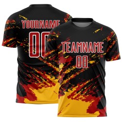 Abstract Custom Uniform Splash Soccer Art Black Red-Gold Jersey Fragment Sublimation