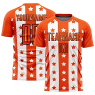 Custom Black-White And Sublimation Orange Stripes Stars Uniform Jersey Soccer