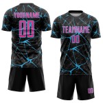 Black Soccer Jersey Blue Sublimation Custom Uniform Pink-Sky